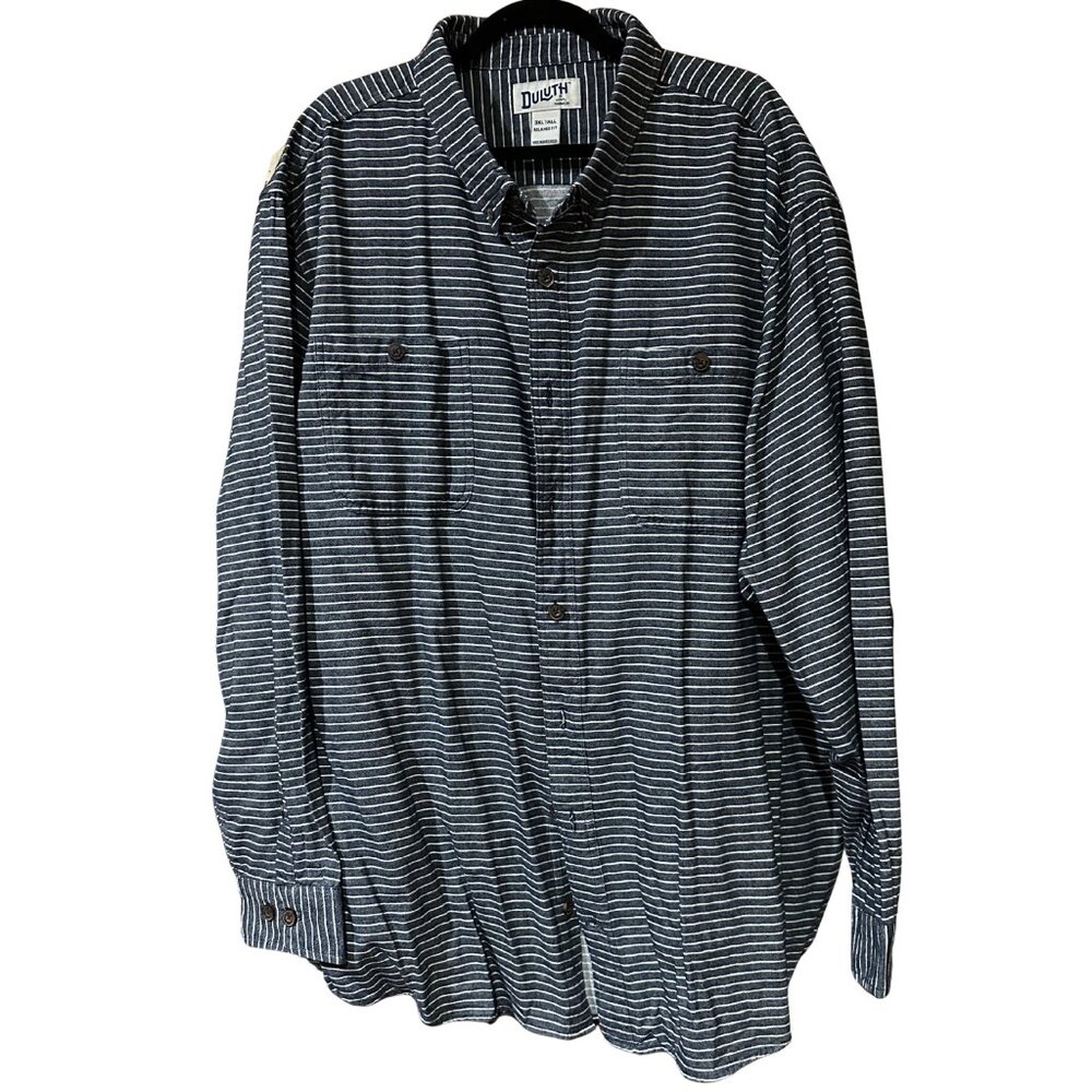 Duluth Trading Denim/White Stripe Button Down Flannel | 3XL Tall